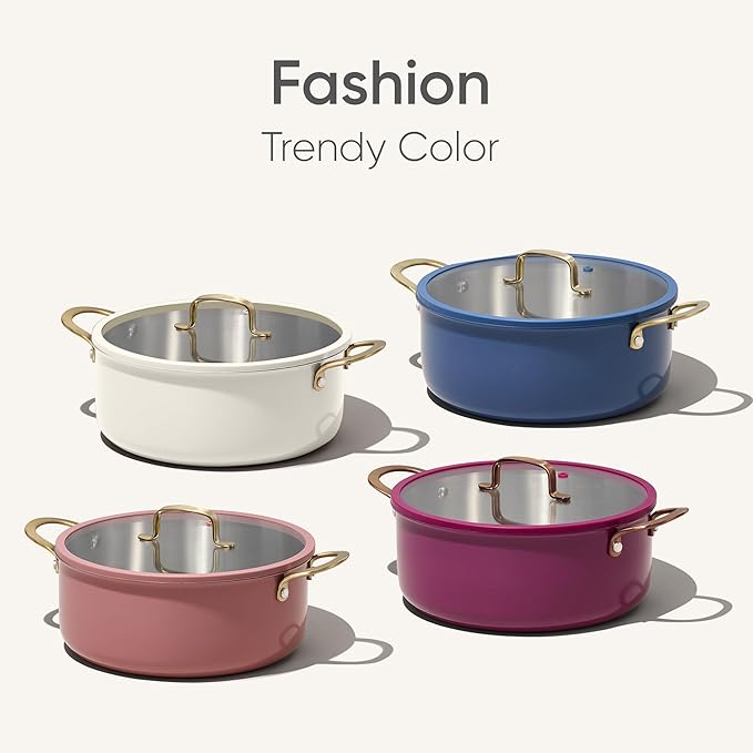 CAROTE 6QT Fully-Clad 3-Ply Stainless Steel Stockpot with Lid Small Kitchen Pot,Outer Ceramic Layer,Even Heating, Fits all stoves,Oven & Dishwasher Safe,Stay Cool Handle,Pink (PFAS/PFOA/PFOS Free)