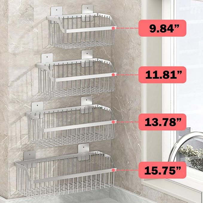 SUS304 Stainless Steel Wire Basket, Hanging Wall Organizer Cabinet Storage Basket, Wall Mounted Shelves for Home Kitchen Bathroom, 2-Pack