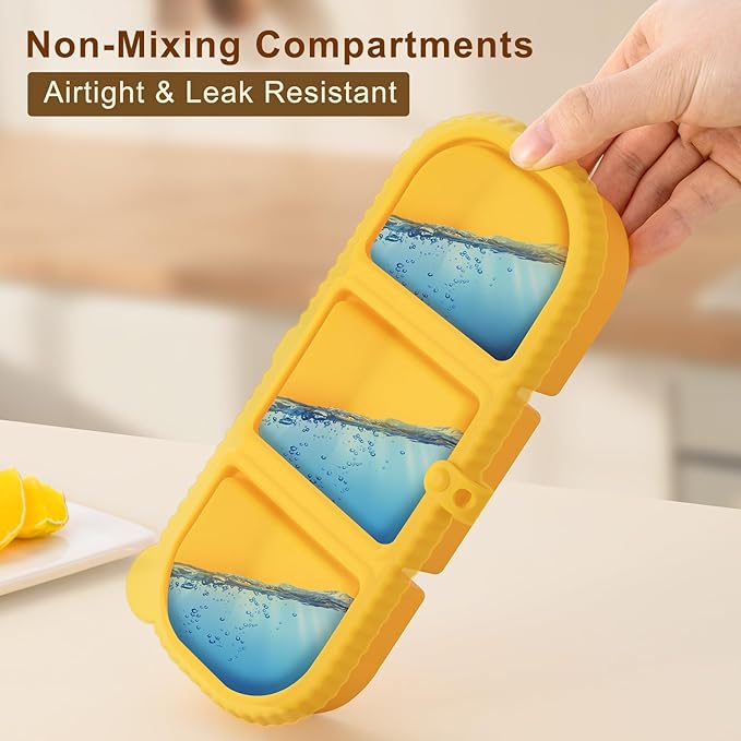 Silicone Snack Containers for Kids, 3-Compartment Reusable Small Snackle Box with Airtight Lids for Lunchable, Sauce, School, Travel, Work（1Pack-14oz）