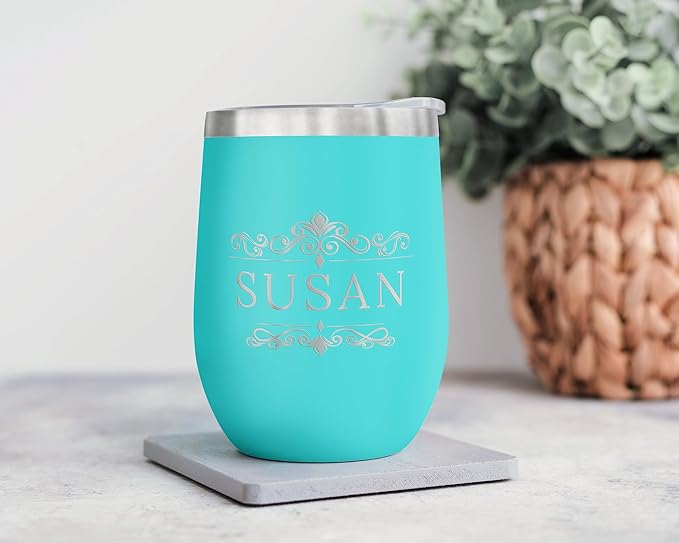 Gifts Inscribed Personalized Wine Tumbler with Lid – Teal Custom Engraved Stainless Steel Insulated Mug for Hot & Cold Drinks – Customized Bridesmaid, Wedding, or Birthday Gift