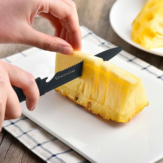 Dsmile 3-Piece Stainless Steel Kitchen Knife Set (Chef, Utility, Paring) with Clad Dimple and Knife Covers, For Chef Cooking Cutting