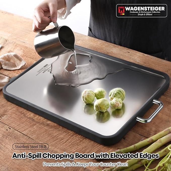 Stainless Steel Double Sided Chopping Board, Cutting Board, Metal Board Side & Plastic Board Side with Wheat Straw PP Inside, Easy to Clean, designed for precision, hygiene