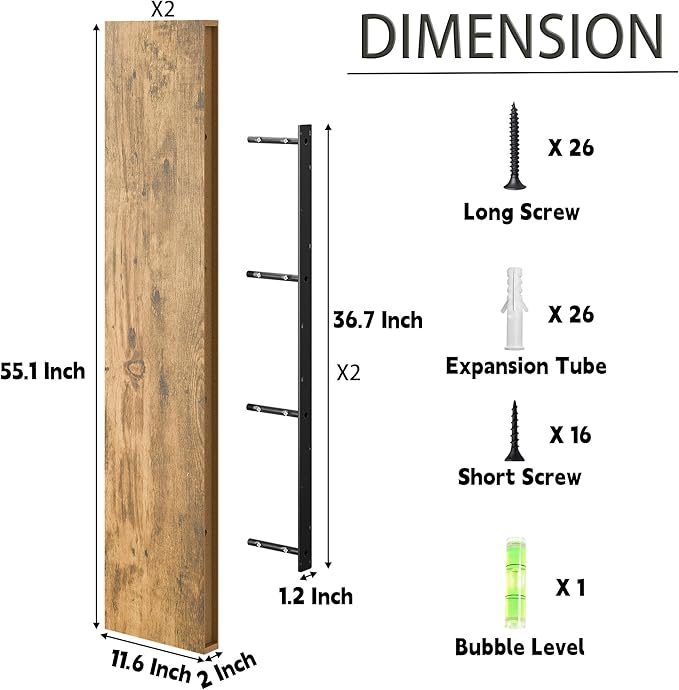 55 Inch Long Floating Shelves for Wall, Rustic Brown 12 in Deep Floating Shelves, Fireplace Mantel with Invisible Metal Bracket, Large Wall Mounted Shelves for Living Room, Bedroom, Set of 2