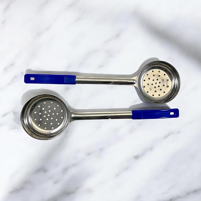 8 Ounce Slotted Stainless Steel Portion Control Ladle Spoon for Measuring and Serving; Commercial Grade Serving Scoops [Pack of 2]