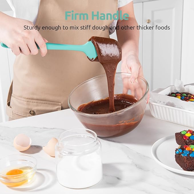 U-Taste Flat Spatula & Spoon Spatula: 11.38in 600ºF Heat Resistant Silicone Bowl Scraper, Flexible Rubber Kitchen Cooking Mixing Utensil with Upgraded Non-Stick Surface (Set of 2, Aqua Sky)