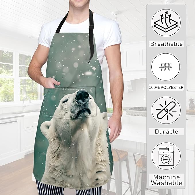 Polar Bear Apron,Oxford Fabric Adjustable Kitchen Apron with 2 Pockets,Waterproof Cooking Aprons for Men Women Mom Wife Dad,Ideal Gifts for Coffee House,Shop,Baking,BBQ,Housewarming,28x33in