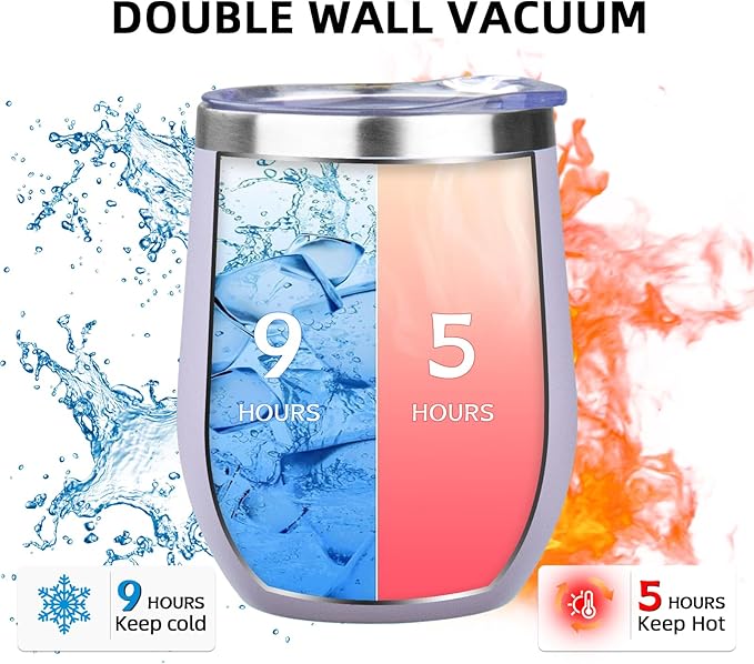 12oz/4 Pack Wine Tumbler Glasses with Lid Stemless Double Wall Vacuum Stainless Steel Travel Tumbler Keeping Cold & Hot for Wine,Coffee,Cocktails,Christmas Drinks-Family and Gifts(Multi color-7)