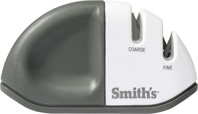 Smith's 51002 Edge Grip™ Select 2-Stage Sharpener - White - Compact - Non-Slip Base - Patented V Grip - Straight Edge Blades - Carbide & Ceramic Sharpeners