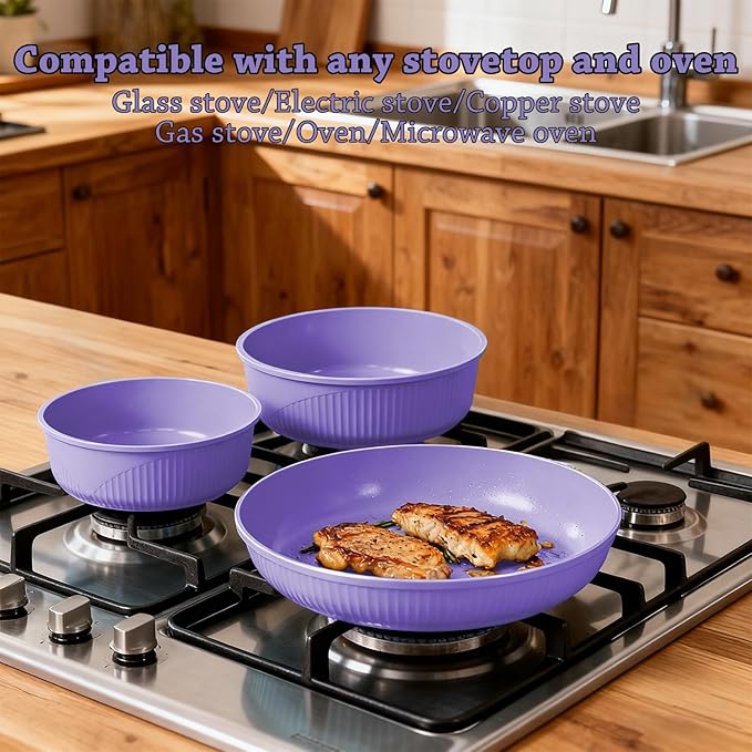 24 Pcs pots and pans set,pots and pans set non stick,Oven-safe and dishwasher-safe,PFAS/PFOA Free,Induction Dishwasher Oven Safe cookware set (Purple)