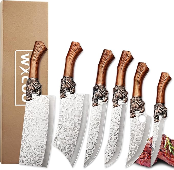 Forged Kitchen Chef Knife Set Stainless Steel Meat Fish Fruit Vegetables Slicing Knife Butcher Boning Cleaver Knives, 6PCS