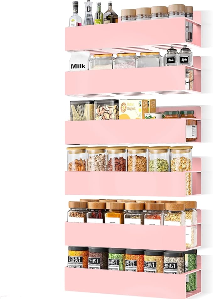 Magnetic Spice Rack Organizer for Fridge Seasoning Organizer for Kitchen storage with Screw Magnetic Shelf for Refrigerator and Oven(6pack-Pink)