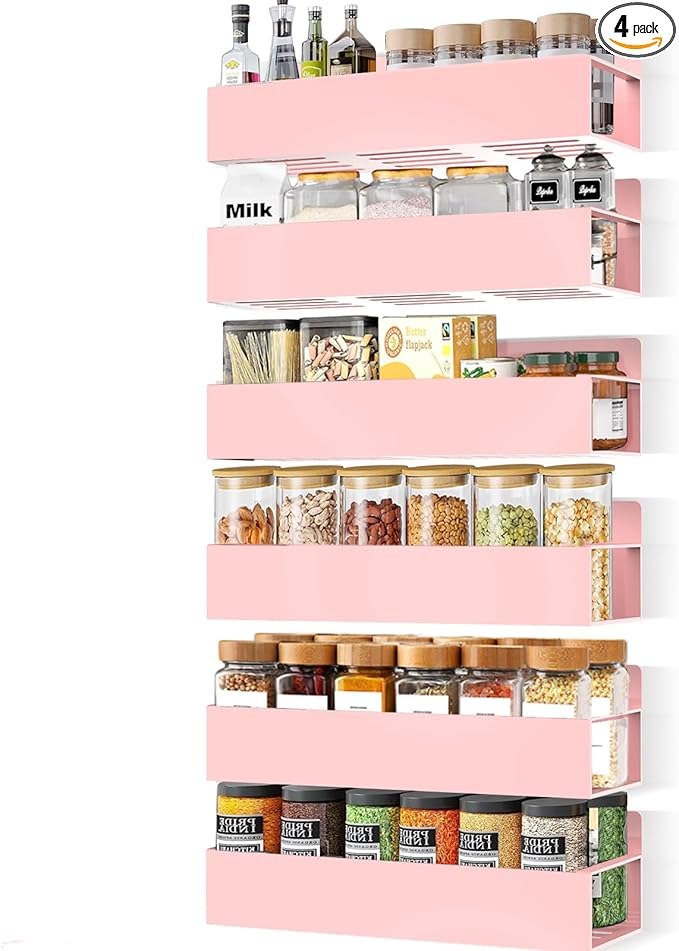 Magnetic Spice Rack Organizer for Fridge Seasoning Organizer for Kitchen storage with Screw Magnetic Shelf for Refrigerator and Oven(6pack-Pink)