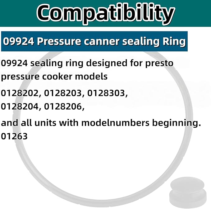 09924 Pressure Canner Sealing Ring & Overpressure Plug for Presto 0128206 0128202 0128203 0128204 0128303 0126306 Pressure Cooker 6 and 8 Quart Cooker Pressure Canner Parts 2-Pack