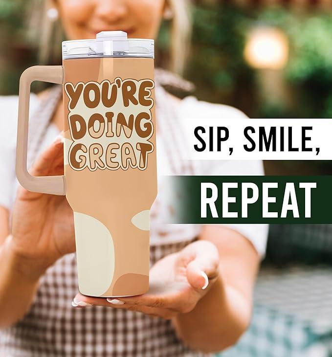 Mom Tumbler - Present to Mom from Daughter, Son - Mother Coffee Mug - Gifts for Mother's Day - Gift for Women and Wife - Mama Cup - You're Doing Great Tumbler 40Oz