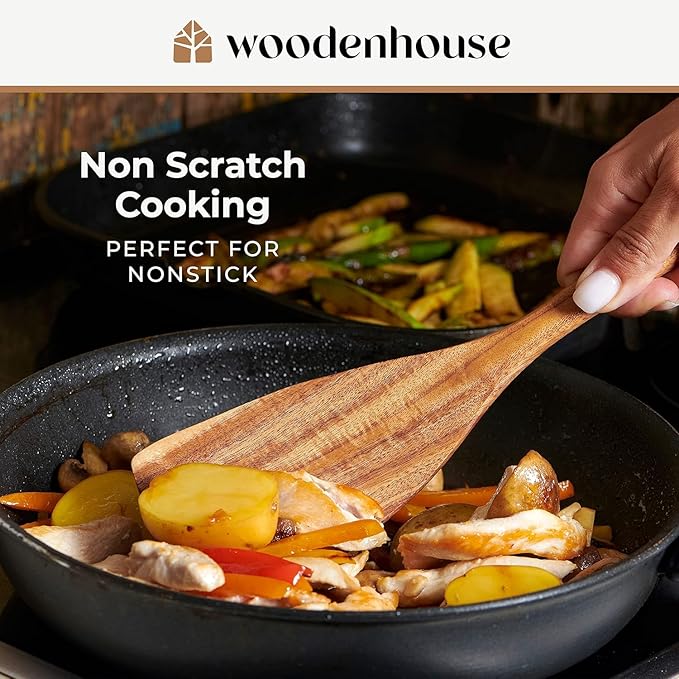 Wooden Spoons for Cooking – 10 Pc Teak Wood Utensil Set, Durable, Nonstick Safe & Heat Resistant with Ergonomic Handles - Unique Kitchen Gifts for Women Men, Cooking Gifts for Men Women