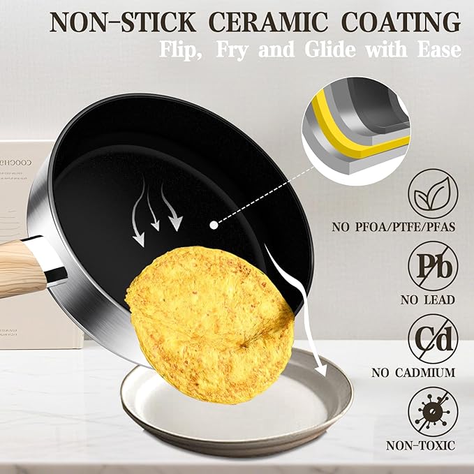 13-Piece Stainless Steel Cookware Set with Nonstick Frying Pans, Sauce Pots & Stock Pot, Heavy Duty Pots and Pans Set, Induction Cookware, Easy to Clean