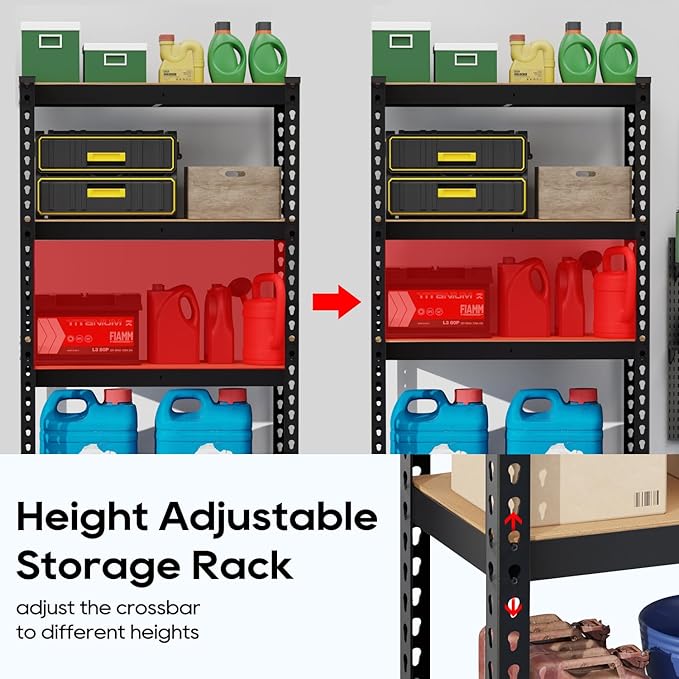 Storage Shelves 5 Tier Garage Shelving Heavy Duty Storage Rack, Adjustable Metal Shelving Unit, Garage Shelves for Basement Warehouse Pantry, 1930LBS, 72" H x 35.4" W x 15.7" D, Black