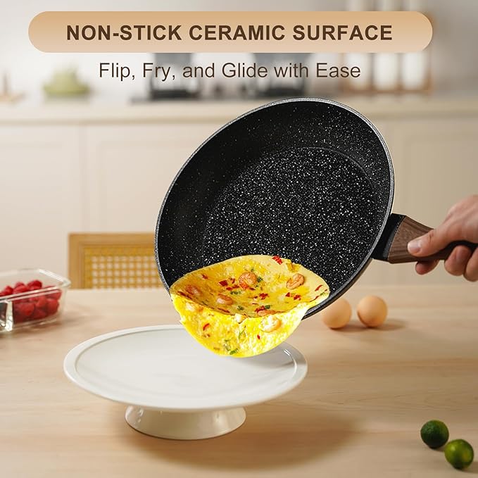 EWFEN Nonstick Pots and Pans Set, 25-Piece Ceramic Cookware Set, Induction Kitchen Cooking Set with Frying Pans Saucepans & Utensils, Healthy Non-toxic, PFAS/PTFE/PFOA Free, Black