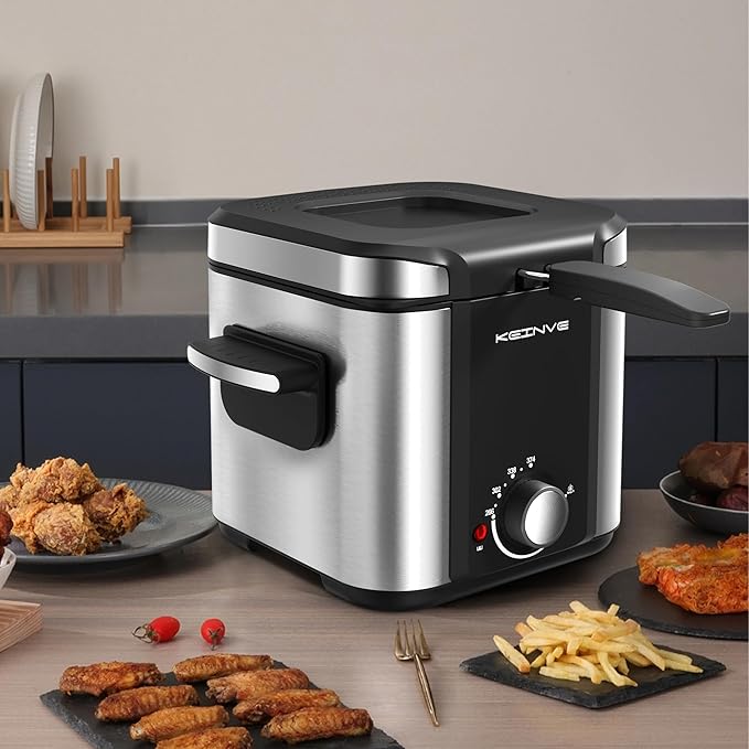 Electric Deep Fryer, 1.5 Liters Oil Capacity, Small Deep Fryer with Basket, Cool Touch Sides, Nonstick