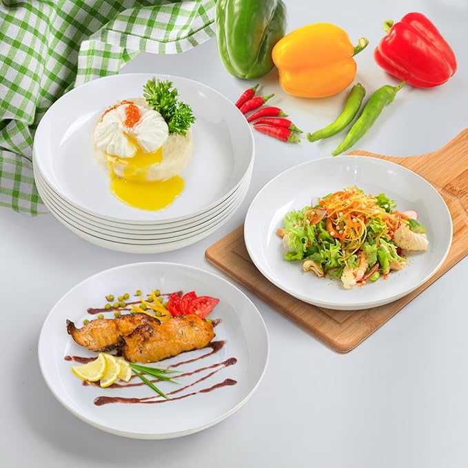 Melamine salad Bowls Set - 46 oz/10 inch 100% Melamine Soup/Salad Bowls | set of 6, White， BPA Free,snack