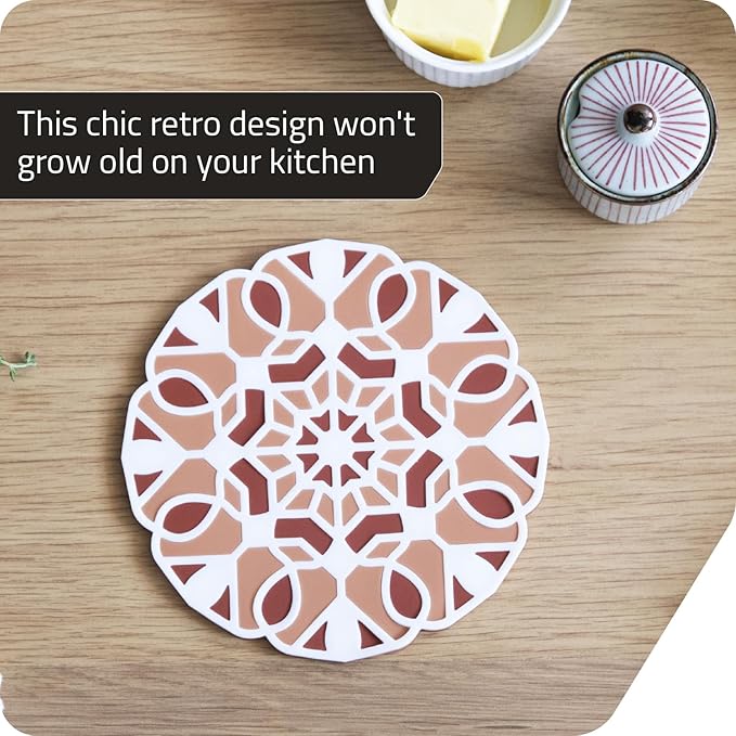 Peleg Design TriveTile Trivet Set – for Hot Pots and Pans - Fun and Decorative – Non-Slip Heat-Resistant Kitchen Trivets - Split into 3 Trivets, Holds 3 Dishes Simultaneously - 7x7 inches (Tan)