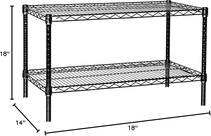 Omega 2 Tier Starter Shelving Unit | 18" Deep x 18" Wide x 14" High - 800 lb Capacity per Shelf, Adjustable Wire Storage, Tool-Free Assembly | Black