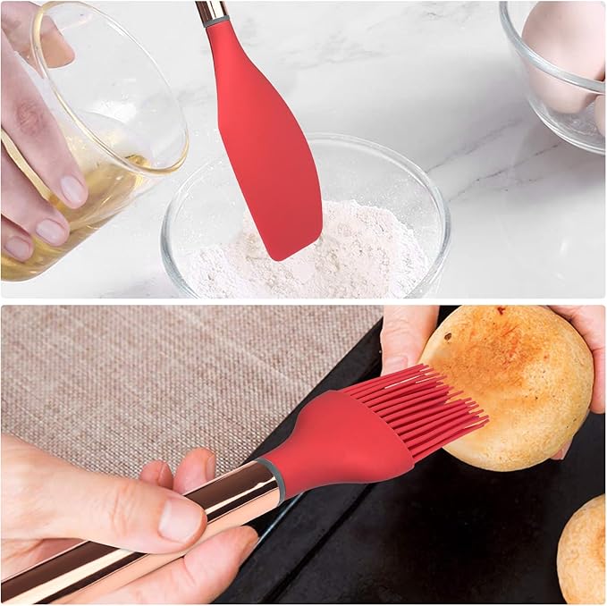 Red Kitchen Utensil Set with Holder, 22 Pcs Silicone Cooking Utensils Set for Nonstick Cookware, Heat Resistance Spatula Set, Stainless Steel Handle Kitchen Gadgets Utensils Set