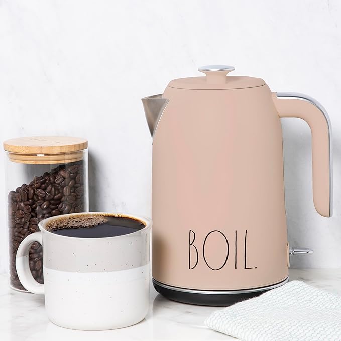 Rae Dunn Electric Hot Water Kettle - Stainless Steel Coffee Maker, Tea Kettle, Swivel Base, With Automatic Shut Off Boil-Dry Protection, Easy Pour Pitcher, 1500 Watt Boiling Power, 1.7 Liters, Blush