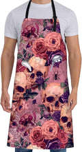 Gothic Apron for Women with Spider Web,Skull,Rose,28x33in,Goth Kitchen Aprons with 2 Pockets, Oxford Fabric,Halloween Adjustable Apron for Cooking Baking Gardening Chef,Gifts for Mom Wife