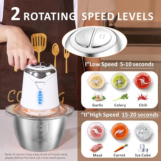 Food Processor Cordless Vegetable Chopper with 5 Cup Stainless Steel Bowl＆6000mAh USB Rechargeable Battery, Electric Garlic Meat Choppers BPA-free Baby Food Processors Blender Mincer, Xmas Gift(White)