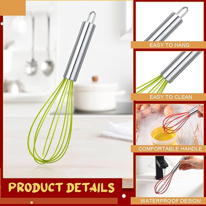 72 Sets 10 Inch Christmas Whisks Gifts DIY Fillable Christmas Tree Ornaments Xmas Colored Silicone Whisks for Cooking Heat Resistant Egg Beaters with Card Rope Bag for Candy Holder