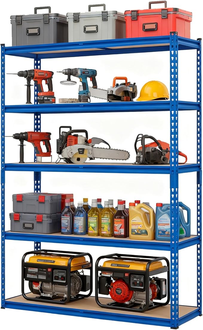 GarveeHome 5 Tier Garage Storage Shelves, 2500LBS Capacity Metal Shelving Unit for Garage, Industrial, Warehouse, Kitchen, Closet, 48" W x 18" D x 71" H, Blue