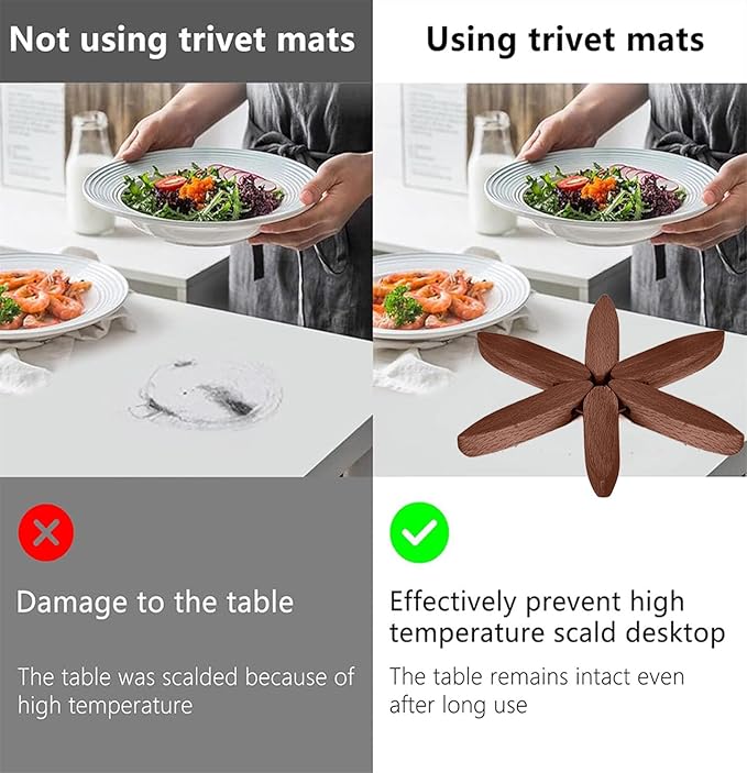 Tree Coasters Set of 4 - Wooden Trivets for Hot Dishes, Pot, Bowl, Coffee, Teapot (Brown-4)