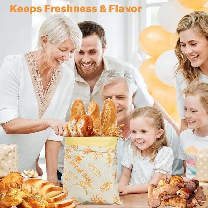 Reusable Beeswax Bread Bags for Sourdough & Homemade Bread - 2 Pack Extra Large (17x12in) Organic Cotton Linen Storage Bags | Freezer Safe, Eco-Friendly, Plastic-Free Freshness Keeper