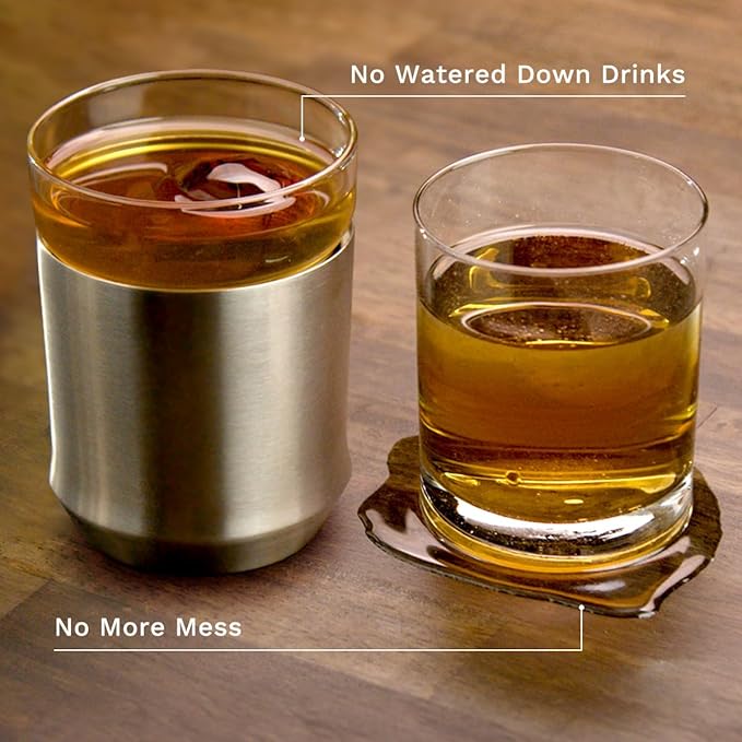 Elevated Craft Hybrid Cocktail Glass Premium Vacuum Insulated Steel Base with Removable Insert - 12oz Rocks Glass, Double Old Fashioned Lowball for Margaritas, Bourbon, Whiskey - Steel
