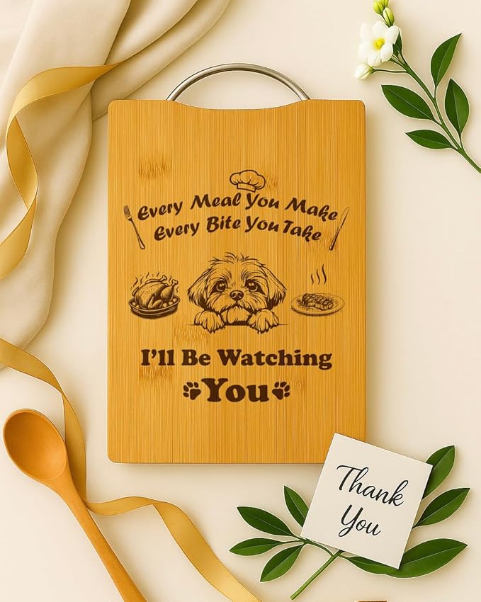 Personalized Engraved Cutting Board, Funny Gift for Dog Moms, Handmade Home Decor, Perfect for Housewarming – I’ll Be Watching You (Shih Tzu)