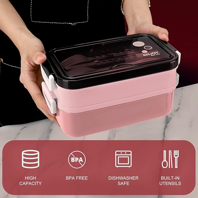 Adult Bento Lunch Box Kit, Bento Boxes Portable Lunch Box, Adult Bento Box with Lunch Bag, Bento Lunch Containers for Women, 1200ml Large Capacity Lunchbox BPA-Free(Pink Metal)