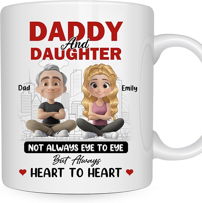 Wrappiness Dad And Daughter Personalized Coffee Mug - Not Always Eyes to Eyes But Always Heart to Heart, Thoughtful Gifts for Daughter from Dad, Mothers Day Birthday Gift from Father