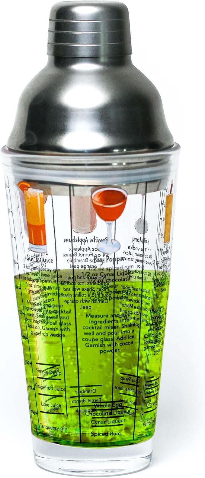 14 oz Recipe Glass Cocktail Shaker With Strainer Top - Includes 6 Cocktail Drink Recipes (Hip Hop Theme)