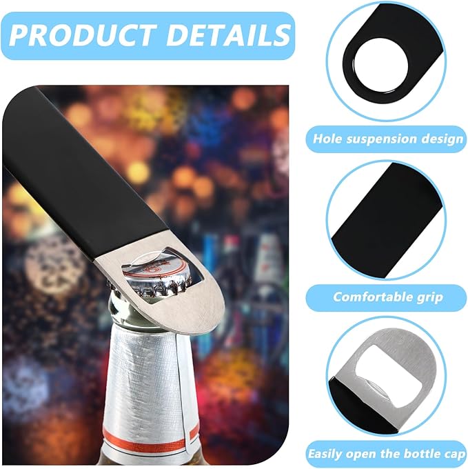 12 Packs Black Stainless Steel Flat Beer Openers, Speed Openers, Black