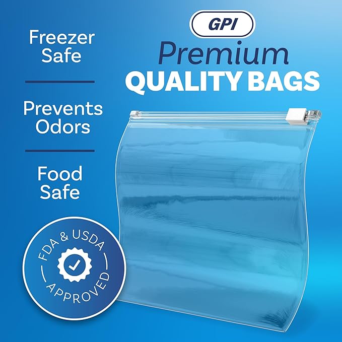 1000 Count - Slider Zip Quart Food Storage Bags, 8" x 7" 3 Mil Heavy Duty, Strong & Durable For Freezer Storage, For Sandwiches, Snacks & More. GPI