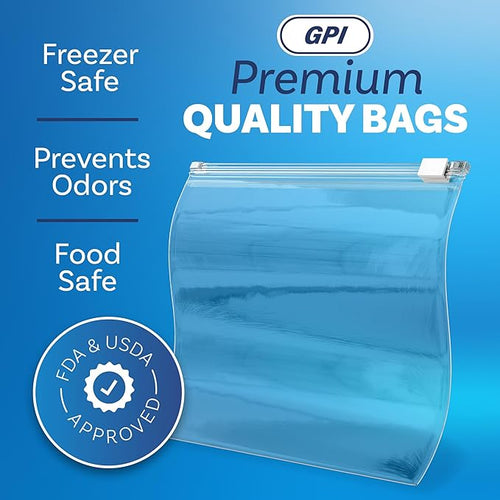 100 Count - Slider Zip Food Storage Bags, 10" x 7" 3 Mil Heavy Duty, Strong & Durable For Freezer Storage. GPI