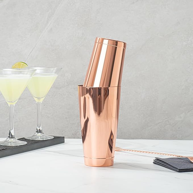 Restaurantware Bar Lux 24 Ounce Boston Shaker 1 Copper-Plated Cocktail Shaker - Weighted Bottom No Leak Stainless Steel Martini Drink Mixer Essential Bar Tool For Home Use Or Bartenders