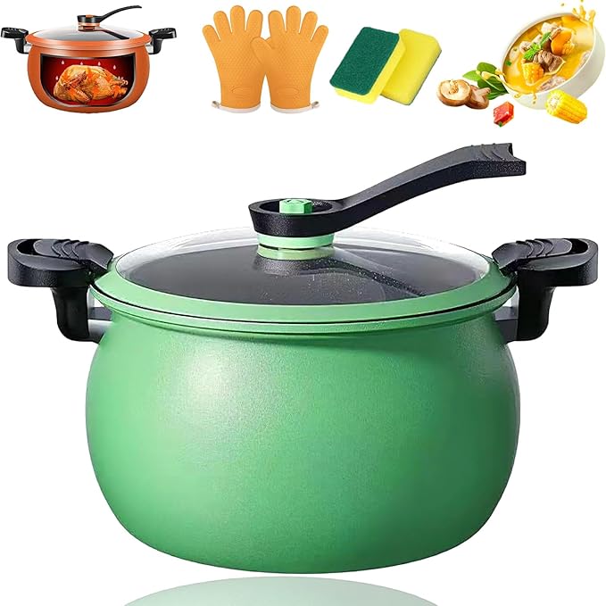 8QT Multifunctional Large Capacity Non-Stick Pressure Cooker, Microwave Pressure Cooker With Visible Transparent Glass Cover, Fast Cooking Cookware, Universal Stew Pot For Meals Soups Stews (Green)