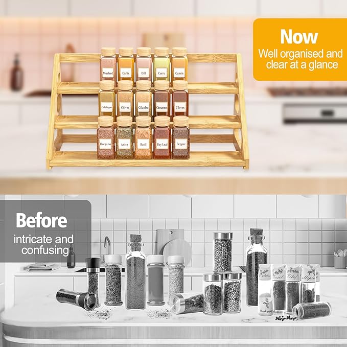 Spice Rack - Bamboo Spice Rack Organization for Cabinet/Countertop