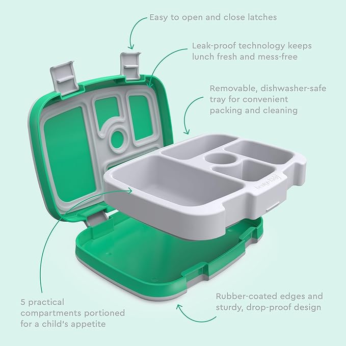 Bentgo Kids Prints Leak-Proof, 5-Compartment Bento-Style Kids Lunch Box - Ideal Portion Sizes for Ages 3-7, Durable, Drop-Proof, Dishwasher Safe, & PFAS & BPA-Free Materials (Bug Buddies)