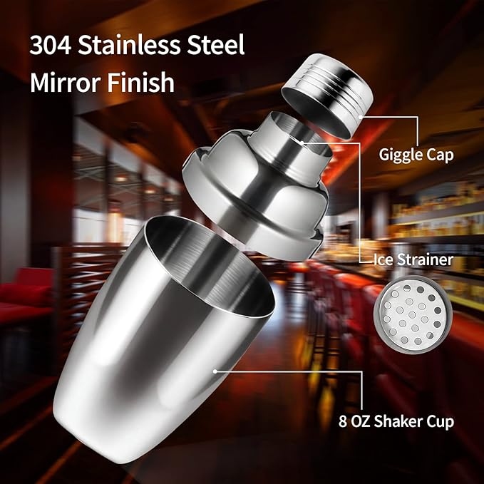 Newness Cocktail Shaker, Stainless Steel Martini Shaker, Drink Shaker Built-in Strainer, Professional Stainless Margarita Mixer, Bartender Kit Gifts, Small, Easy to Carry, Single Martini 8.4oz（250ml)