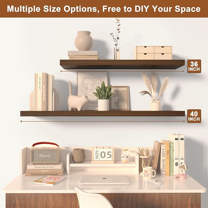 12 Inch Deep Floating Shelves for Wall 2 Pack Floating Shelfs Large Storage Space Wall Decor Display Shelf for Bathroom Living Room Bedroom Kitchen 30" W x 12" D x 1.2" H Walnut