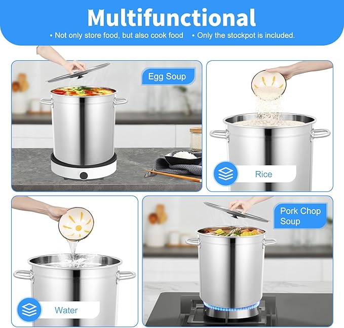 35L/36.9Qt Commercial Large Stock Pot with Lid,Nickel Free Stainless Steel Cookware Healthy Polished Stockpots, Induction Soup Pot for Cooking Home Use