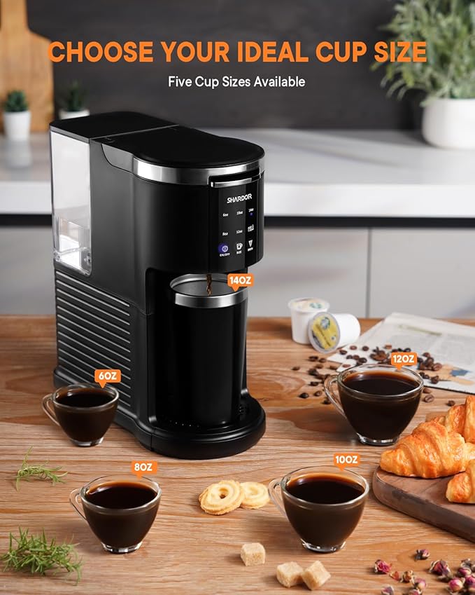 SHARDOR 3 in 1 Single Serve Coffee Machine, K Cup Coffee Maker Compatible with Ground Coffee & Teas, 6 to 14oz Brew Sizes, 40oz Removable Water Tank, Descale Settings, Black